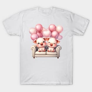 Valentine Pig Couple Sitting Sofa T-Shirt